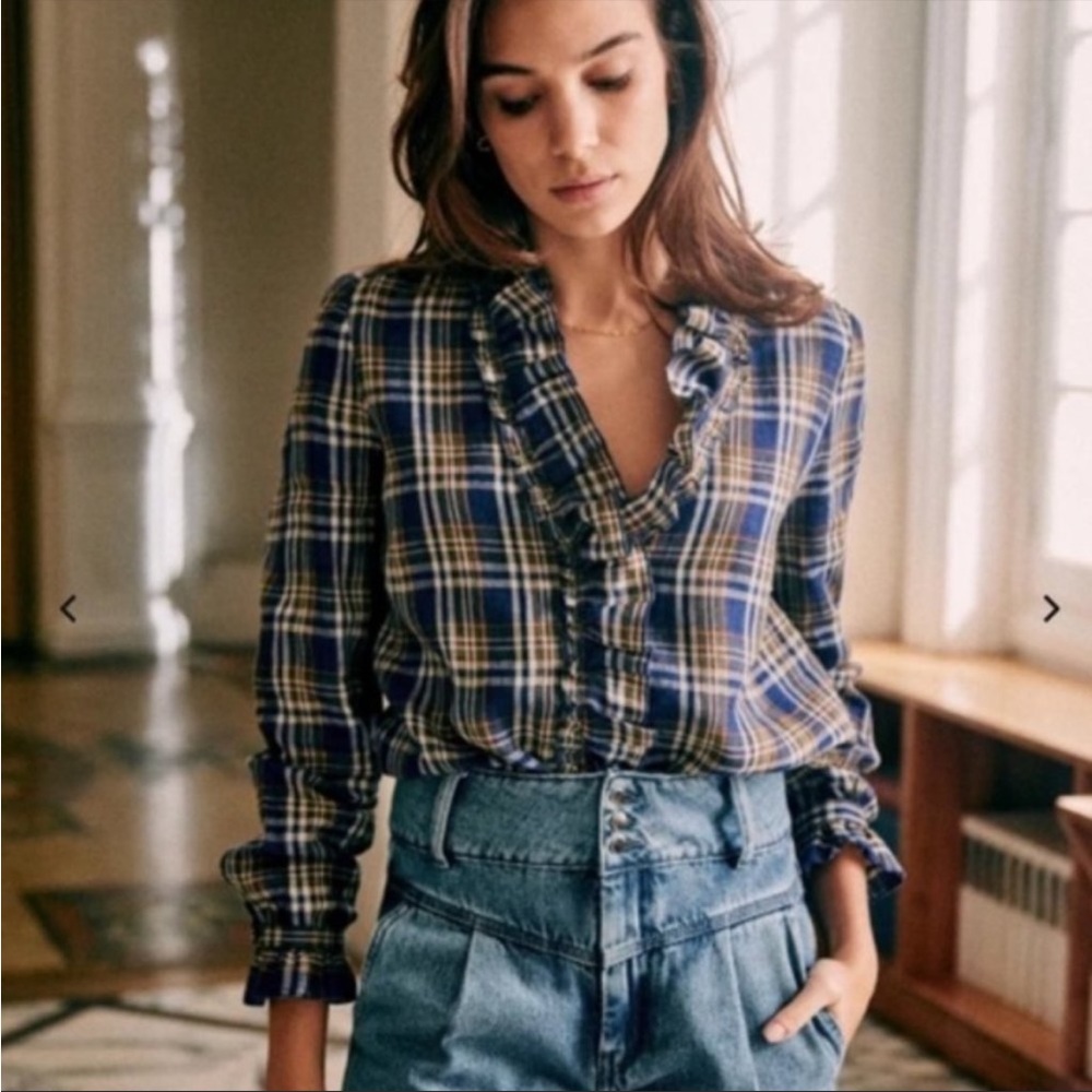 Sezane Vera Shirt - Sicilian Blue Tiles - 36